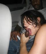 Car interracial blowjob photo - white slut sucks big black cock.