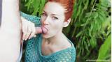 Redhead giving a beautiful blowjob with lots of outdoor sucking