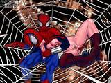 ... Spider Woman (Mattie Franklin) giving Spider Man (Peter Parker) a blow