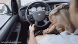 Blonde babe, blowjob, ass up, thong, hard cock, closed eyes, car ...